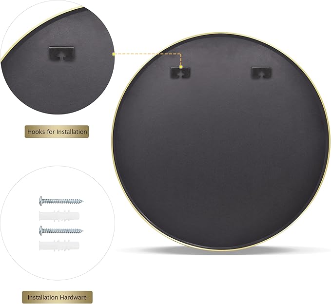 Round Mirror 36" Gold Wall Mounted Circle Mirrors Vanity Mirror with Aluminum Alloy Frame Modern Decoration for Bathroom, Living Room, Vanity, Bedroom, Entryway