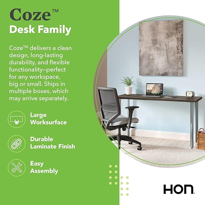 HON Coze Home Office Desks, Sturdy Table Computer Desk, 42", Walnut Top, White Base