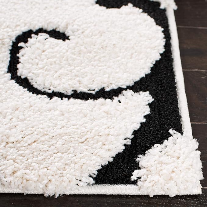 SAFAVIEH Florida Shag Collection Area Rug - 8' x 10', Ivory & Black, Scroll Design, Non-Shedding & Easy Care, 1.2-inch Thick Ideal for High Traffic Areas in Living Room, Bedroom (SG455-1290)