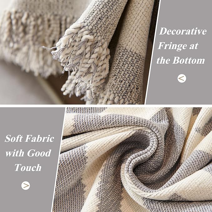 STACYPIK Durable Chenille Gray Beige Sofa Cover Boho Triangle Slipcover Furniture Protector Washable Armchair Couch Cover for 2 Cushion Couch Non-Slip Jacquard Sofa Protector Pet Friendly-71X102IN