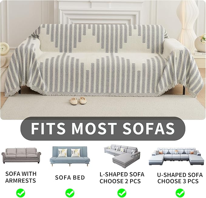 HAOMAIJIA Boho Sofa Covers Couch Covers for 3 Cushion Couch Sofa Pet Friendly Soft Thick Non Slip Couch Cover for Dogs Washable Sectional Couch Covers L Shape Furniture Protecto (Grey, 71"x118")