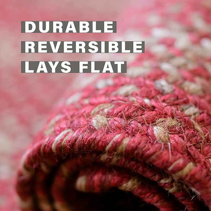 Homespice Apple Pie Jute Red Braided Rugs 5x8' Oval for Living Room, Bedroom Rug and Dining Room. Pet Friendly. Decor Styles- Farmhouse Rug, Rustic, Vintage, Cottage, Primitive, Country, Boho Rug