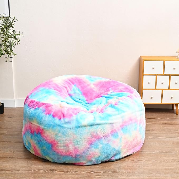 Bean Bag Chair for Adults Kids Without Filling Comfy Fluffy Giant Round Beanbag Lazy Sofa Cover for Reading Chair Floor Chair, 5FT, Multicolored