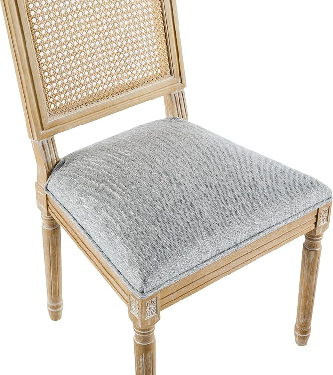 Merax Upholstered Solid Wood Dining Chairs Set of 2, French Country Style Accent Side Seating Furniture for Kitchen, Living Room, Wicker Back, Grayish Green