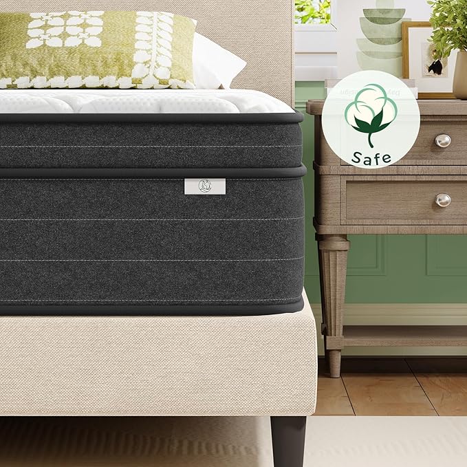 12 Inch King Size Mattress in a Box for Back Pain, Medium Firm Feel Fiberglass Free Hybrid Mattress with Individual Pocket Springs and Pressure-Relieving Memory Foam, 120-Night Trial