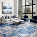 Washable Area Rugs 8'x10' Non-Slip Modern Abstract Soft for Living Room Entryway Bedroom Nursery, Print Pattern, Blue Grey Navy Gray