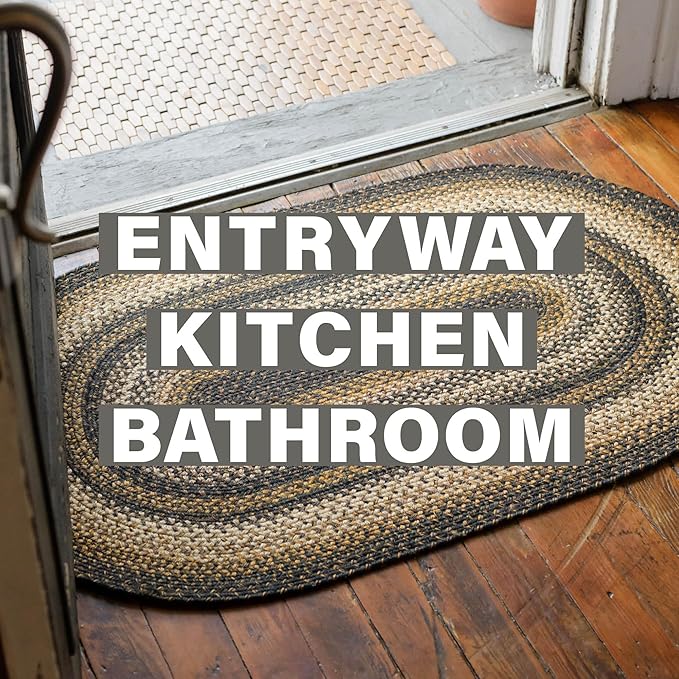 Homespice Kilimanjaro Premium Jute Braided Area Rug, 2x6' Rectangular Hall Runner Black, Natural Jute Yarn Rustic, Country, Primitive, Farmhouse Style - 30 Day Risk Free Purchase