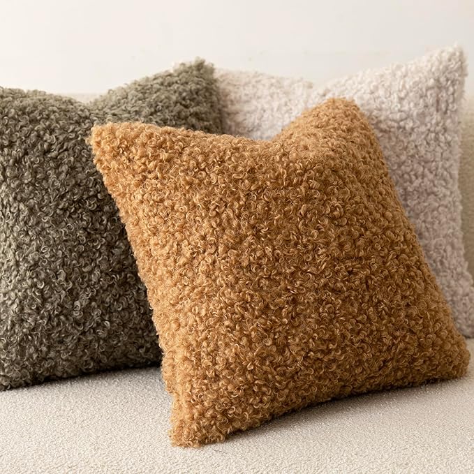 Foindtower 2 Pieces 20x20 Inch Sage Green, Faux Fur Throw Pillow Cover Accent Sherpa Pillow Fuzzy Soft Pillowcases Sheepskin Decorative Fleece Cushion Case for Bed Couch Living Room