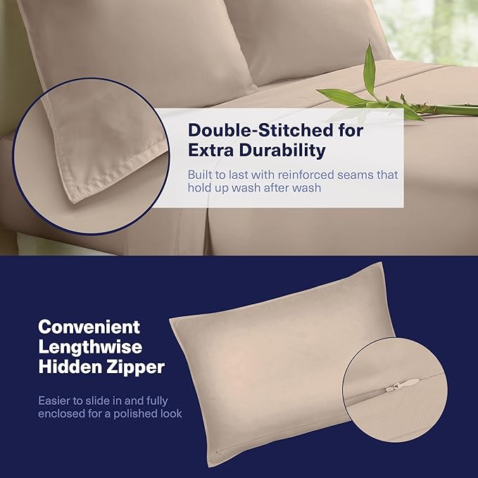 Kickoff Viscose Bamboo Sheets King Size 4-pc 100% Organic Bamboo Viscose Bed Cooling Sheets King Size Set Cool Bedding for hot Sleepers Sheet, Flat, Fitted, Pillowcases (Iced Latte,K)