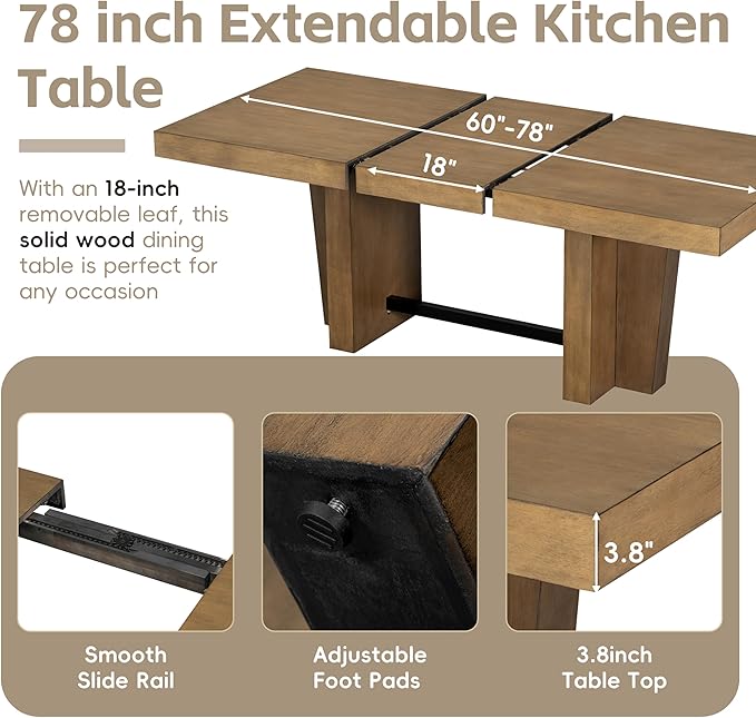 Ball & Cast 6 Piece Farmhouse Dining Table Set with Extendable Table,4 Upholstered Chairs & 1 Bench,Wooden Kitchen Table Set of 6,Backrest Chair with Table & Upholstery-Bench,for Dining Room,Gray