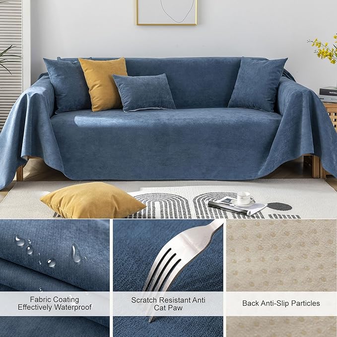 STACYPIK Waterproof Dark Blue Sofa Cover, Washable Couch Cover for 2 Cushion Couch, Anti-Slip Furniture Protector, Pet-Friendly Couch Cover for Pets and Kids, Loveseat Covers, Futon Cover-71X71IN