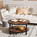 Round Coffee Table, Living Room Center Table with Storage Shelf, Rustic Wood Circle Coffee Table with Sturdy Metal Legs, 2-Tier Vintage Furniture for Living Room, Easy Assembly Accent Cocktail Table