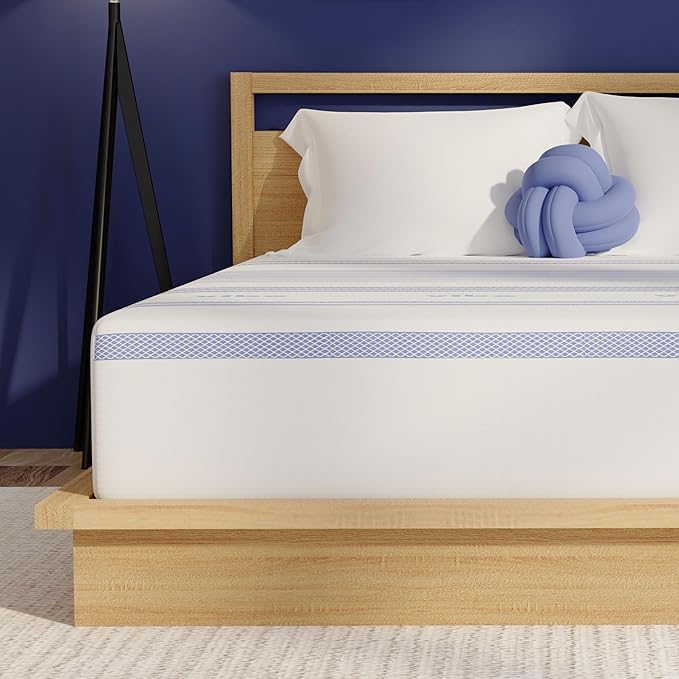 Vibe Gel Memory Foam Mattress, Fiberglass Free 10-Inch CertiPUR-US Certified Bed-in-a-Box, Queen, White