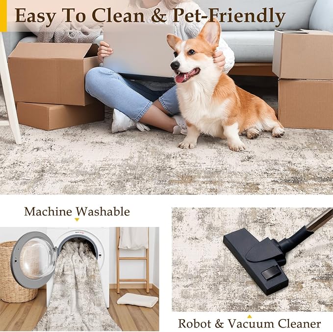 3x12 Washable Runner Rug Brown Grey Neutral Abstract Hallway Kitchen Living Room Bedroom Non Slip Throw Rug Soft Low Pile Indoor Carpet for Entrance Laundry Bathroom