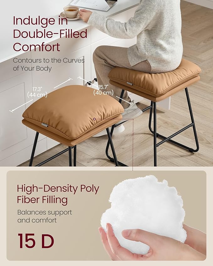 VASAGLE Bar Stools Set of 4, Counter Height Bar Stools, Leather Counter Stools Barstools with Soft Cushion and Metal Sled Legs, 25.6 Inches Bar Height Bar Chairs for Kitchen Island, Caramel Brown