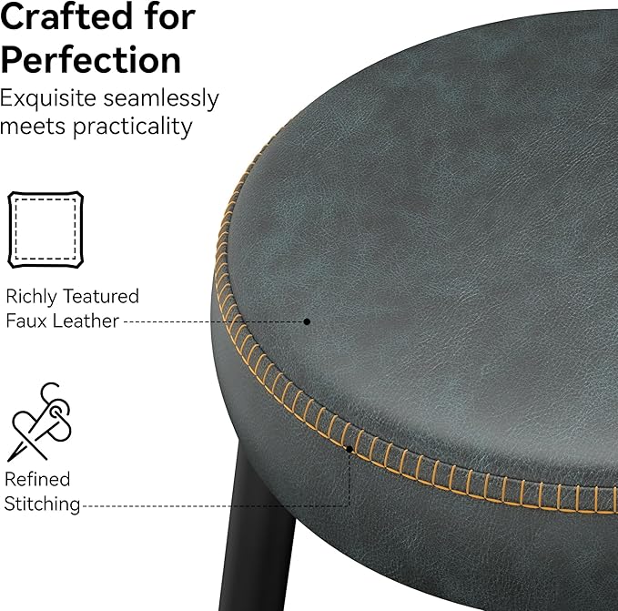 Counter Height Bar Stools, 26" H Backless Bar Stools Set of 6, Upholstered Faux Leather Kitchen Counter Stools, Mid Century Modern, Kitchen Island Home Bar, Pub, Black Blue