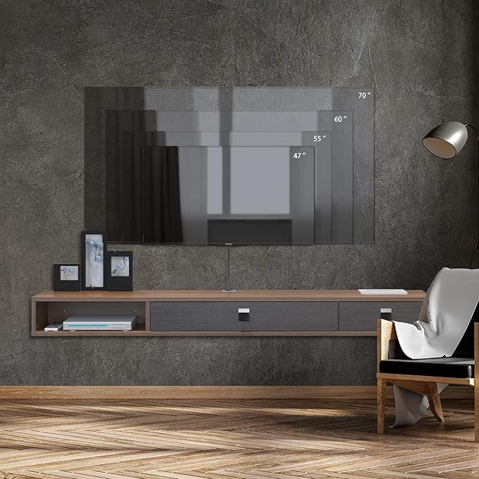 Pmnianhua Floating TV Stand with Doors,47'' Wall Mounted TV Cabinet,Floating Media Console Wall TV Console Under TV Entertainment Shelf with Storage for Bedroom Living Room (Walnut)