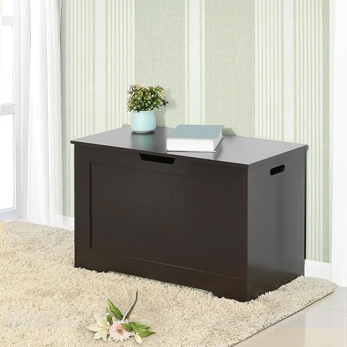 VASAGLE Storage Chest, 29.9 Inches Width Storage Bench, Entryway Bench with 2 Safety Hinges, Shoe Bench, Farmhouse Style, for Entryway, Bedroom, Living Room, Espresso Brown ULHS11BR.