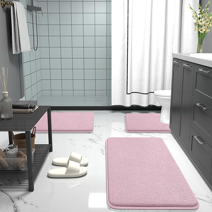 OLANLY Thick Memory Foam Bath Mat Rug 30x20, Extra Soft Absorbent Bathroom Rug, Quick Dry Bath Mats, Non-Slip, Machine Washable Carpet for Bathroom, Tub and Shower, Home Decor Accessories, Dusty Rose