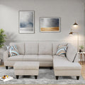 L Shaped Sectional Couches, Modern Modular Sectional Sofa for Living Room Bedroom Furniture, Cozy 4 Seat Couch with Ottoman Storage & Chaise, Gray White