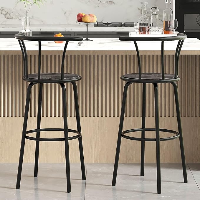 VECELO Bar Stools Set of 4, Swivel Counter Barstools with Backrest, Bar Height Chairs for Dining Room, Kitchen Island, Pub, Easy Assembly, Grey