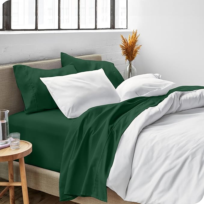 Bare Home California King Sheet Set - 1800 Ultra-Soft Microfiber Cal King Bed Sheets - Double Brushed - Deep Pockets - Easy Fit - 4 Piece Set - Bed Sheets (California King, Forest Green)
