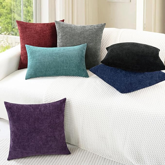 CaliTime Throw Pillow Covers Decorative 18 X 18 Inches Pack of 4 Cozy Chenille Cushion Cases for Couch Sofa Bed Living Room Home Medium Grey