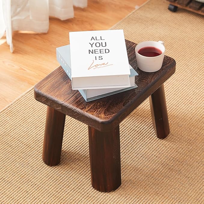 Wooden Step Stool for Adults and Kids,Foot Stool,Kitchen Small Wood Bench,Wood Plant Stand (14.2"x10.2"x10.6")