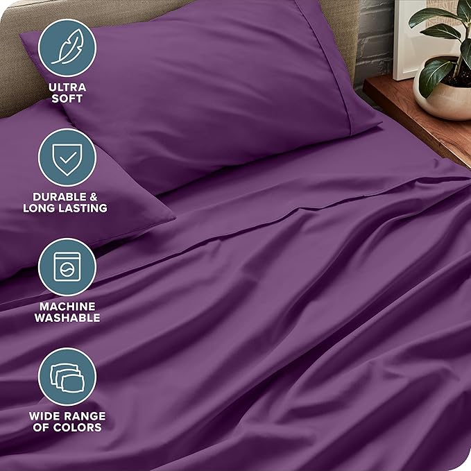 Bare Home Full XL Sheet Set - Luxury 1800 Ultra-Soft Microfiber Full Extra Long Bed Sheets - Double Brushed - Deep Pockets - Easy Fit - 4 Piece Set - Bedding Sheets & Pillowcases (Full XL, Plum)