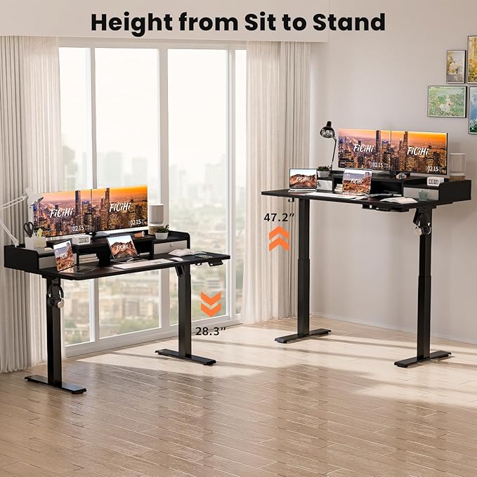 55x30 Inch Electric Standing Desk with Drawers & Widen Desktop, Thickened Desk Frame, Adjustable Height Sit Stand Up Table, Home Office Computer Desk with Cable Management, Classical Black