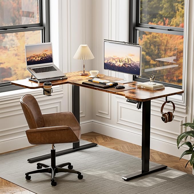 51" Reversiable L-Shaped Electric Standing Desk Adjustable Height Gaming Stand Up Corner Desk Sit Stand Home Office Computer Desk with Splice Board,Black Carbon Top