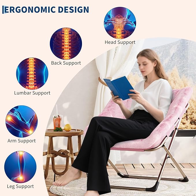 Comfy Chair for Adults, Foldable Living Room Chairs, Soft Faux Fur Folding Lounge for Bedroom Living Room Dorm Rooms, Flexible Reading Chair for Teens (1, Pink, Extra Large)