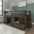 Max & Lily Loft Bed Twin Size, Solid Wood Low Loft Bed with Storage Drawer and Ladder, Modern Farmhouse Loft Bed for Kids, Barnwood Brown