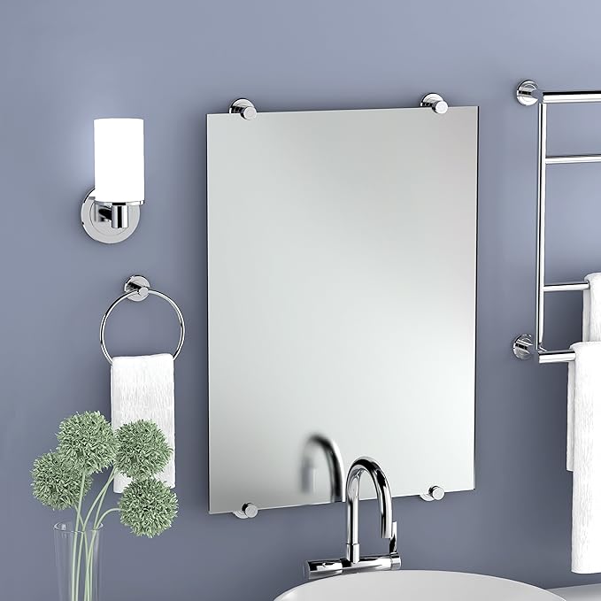 Gatco Latitude II Frameless Oval Mirror, 26.5" H | Wall Mounted 26.50"H X 19.50"W Pivoting, Tilting Beveled Bathroom Vanity Mirror With Chrome Brackets | Total Width With Brackets 24"