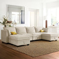 115.1 Inch Oversized U-Shape Sectional Sofa with Removable Ottoman and Storage Seat, Modular Upholstered Convertible Couch Bed w/Reversible Chaise for Living Room, Office, Beige