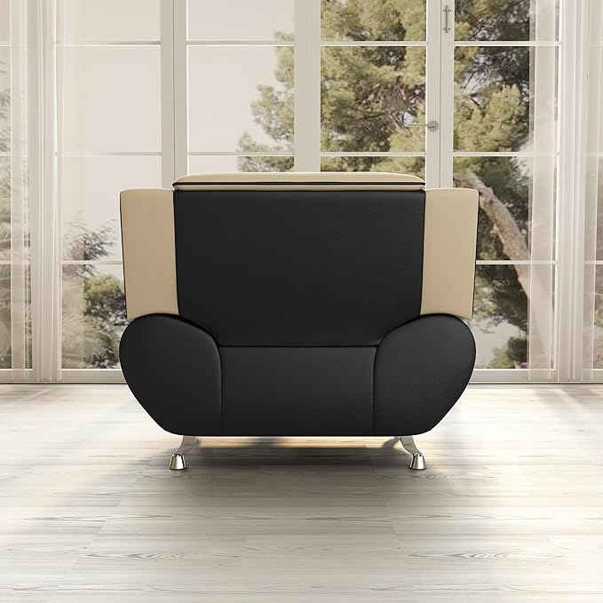 Container Furniture Direct Michael Modern Faux Leather Upholstered Stainless Steel Legs Living Room, Chair, Loveseat, Sofa, Persian Red