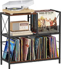Snughome Large Vinyl Record Player Stand, Holds Up to 300 Albums, Wooden Record Display Table with 3 Adjustable Divider for Turntable Stand, Large Record Player Table Vinyl Album Storage