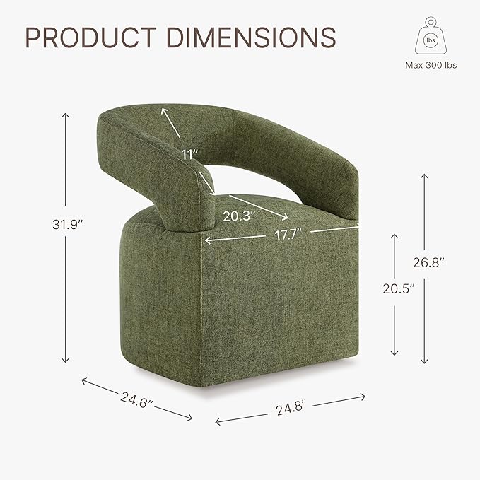 Upholstered Dining Chairs with Removable Casters Barrel Side Armchair with Rollers for Diningroom Bedroom Livingroom Reading Room, Green, 2PCS
