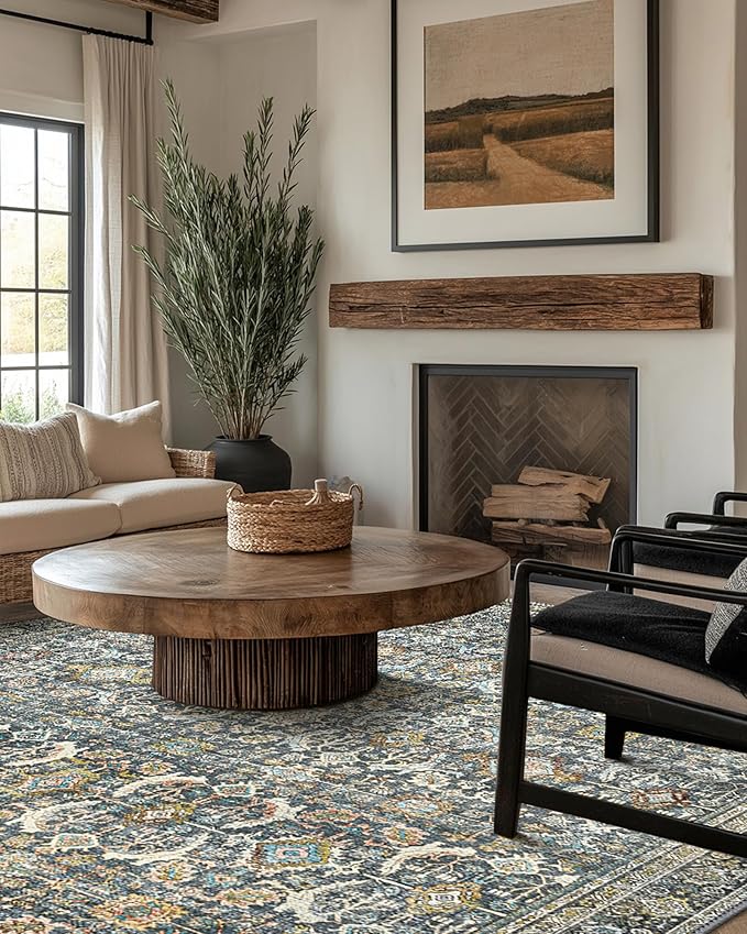 9X12 Area Rugs Machine Washable Rugs for Living Room, Vintage Boho Large Rugs for Bedroom Dining Room, Non Slip Indoor Soft Distressed Lightweight Thin Low Pile Carpet, Terracotta