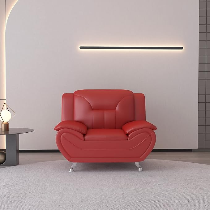 Container Furniture Direct Michael Modern Faux Leather Upholstered Stainless Steel Legs Living Room, Chair, Loveseat, Sofa, White Dove