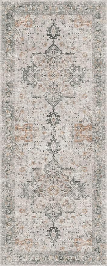 GENIMO Runner Rug 2x5 Non Slip Machine Washable Vintage Hallway Runner Rug, Low Pile Lightweight Rugs for Entryway, Hallway, Kitchen and Corridor, Light Taupe Brown