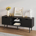 ALINE FURNITURE Black TV Stand for 50 55 60 inch TVs - Media Console with 2 Cabinets & Open Shelves, Solid Wood Legs - TV Consoles for Living Room - 22" H Entertainment Center for Bedroom