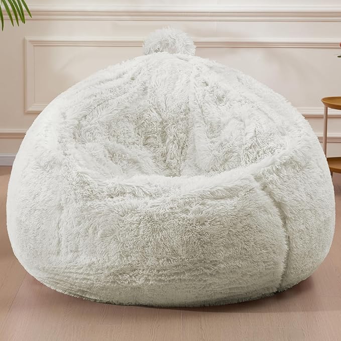 Giant Bean Bag Covers Only, Fluffy Stuffed Beanbag Chair Covers No Filler, Washable Bean Bags Cover for Adults, Stuffed Animal Bean Bag Anti-Slip, 6FT, White