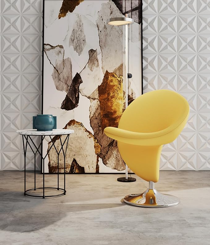 Manhattan Comfort Curl Swivel Accent Chair with 360° Turn, Fully Assembled, Upholstered in Wool Blend, Modern Ergonomic Design with Polished Chrome Base, Living Room & Office, Set of 1, Yellow