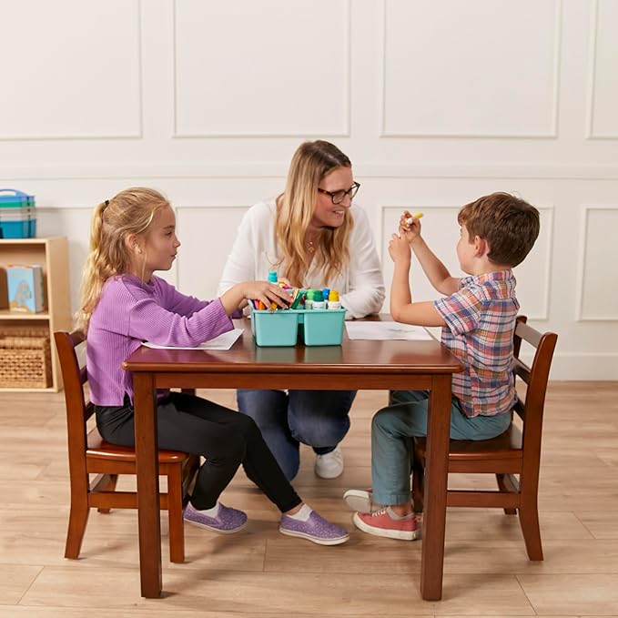 ECR4Kids 30in x 30in Square Hardwood Table and Chair Set, 12in Seat Height, Kids Furniture, Dark Walnut
