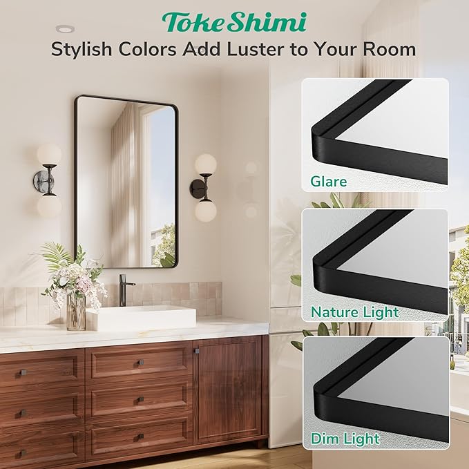 TokeShimi 72x36 Black Bathroom Mirror,Tempered Glass,Bathroom Wall Mirror with Seamless Aluminum Frame,Modern Bathroom Vanity Mirror Shatterproof(Horizontal/Vertical)