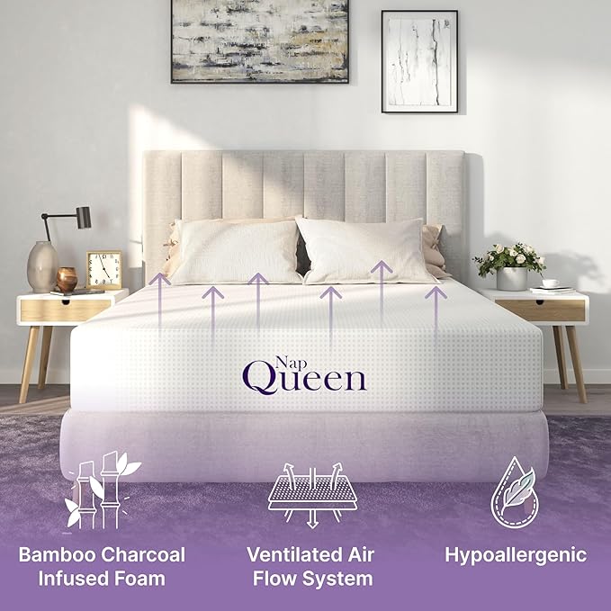 NapQueen Twin-XL Mattress, 12 Inch Charcoal Memory Foam, CertiPUR-US Certified, Bed in a Box