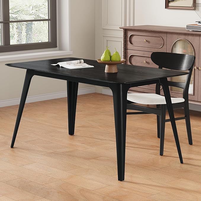 Mid-Century Modern Solid Wood Dining Table with Tapered Lesg for 4 People, 47.2inch, Kitchen or Living Room Furniture, Black
