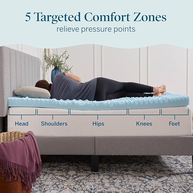 LUCID Cooling Gel, 3 Inch, 5 Comfort Zone Infusion, Plush Memory Contour, CertiPUR Certified Foam Mattress Topper, Twin XL