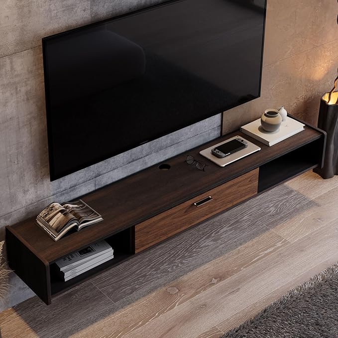 55'' Floating TV Stand,Wall Mounted TV Console,Floating TV Cabinet,Under TV Shelf for Bedroom Living Room(Walnut)